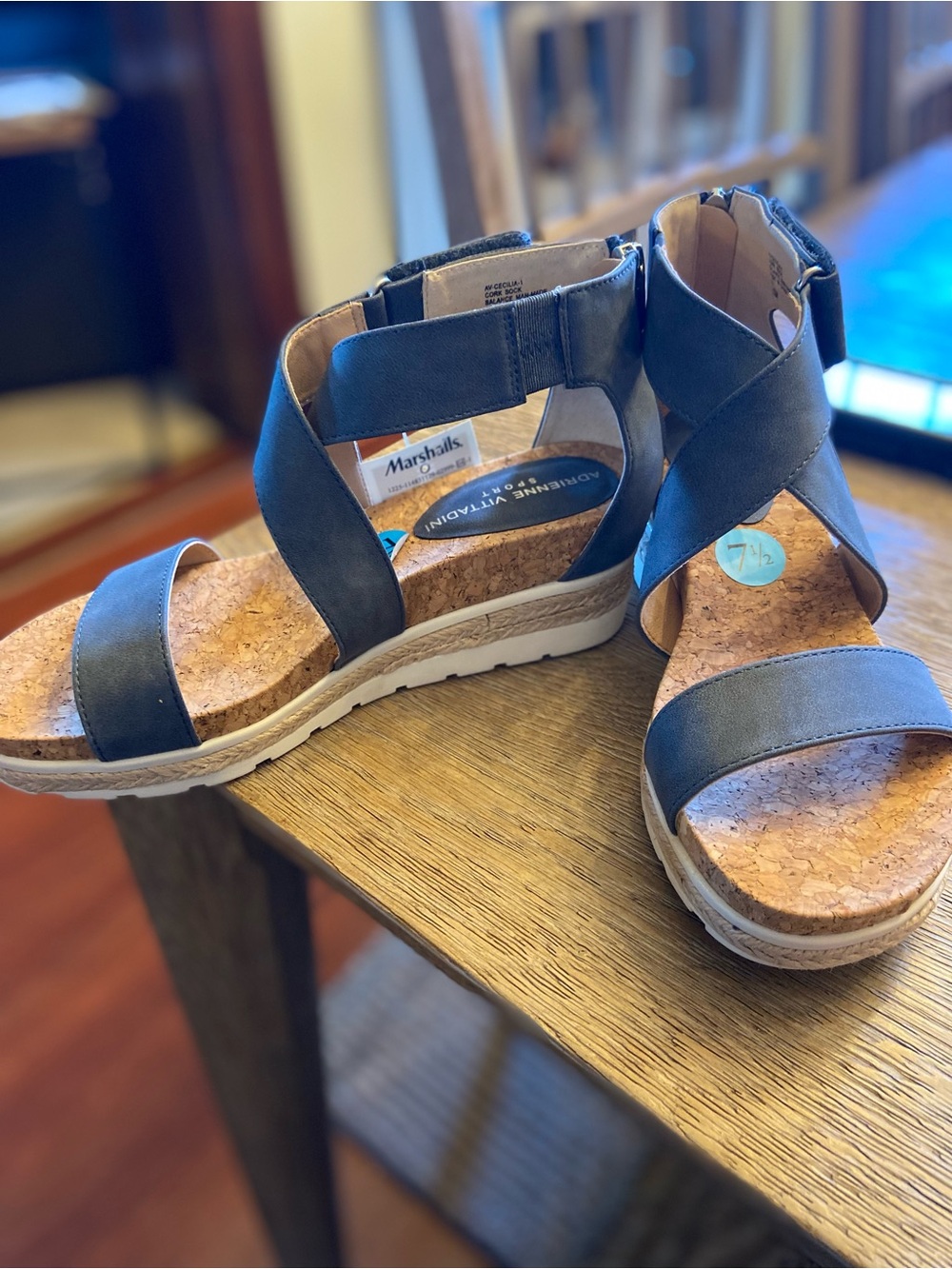 Adrienne Vittadini Navy Cork Wedge Sandals